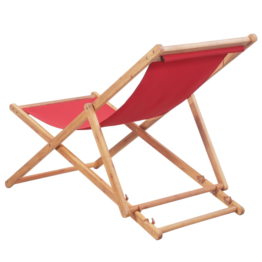 vidaXL Beach Sling Patio Chair Folding Deck Chair Fabric and Wooden Frame-2