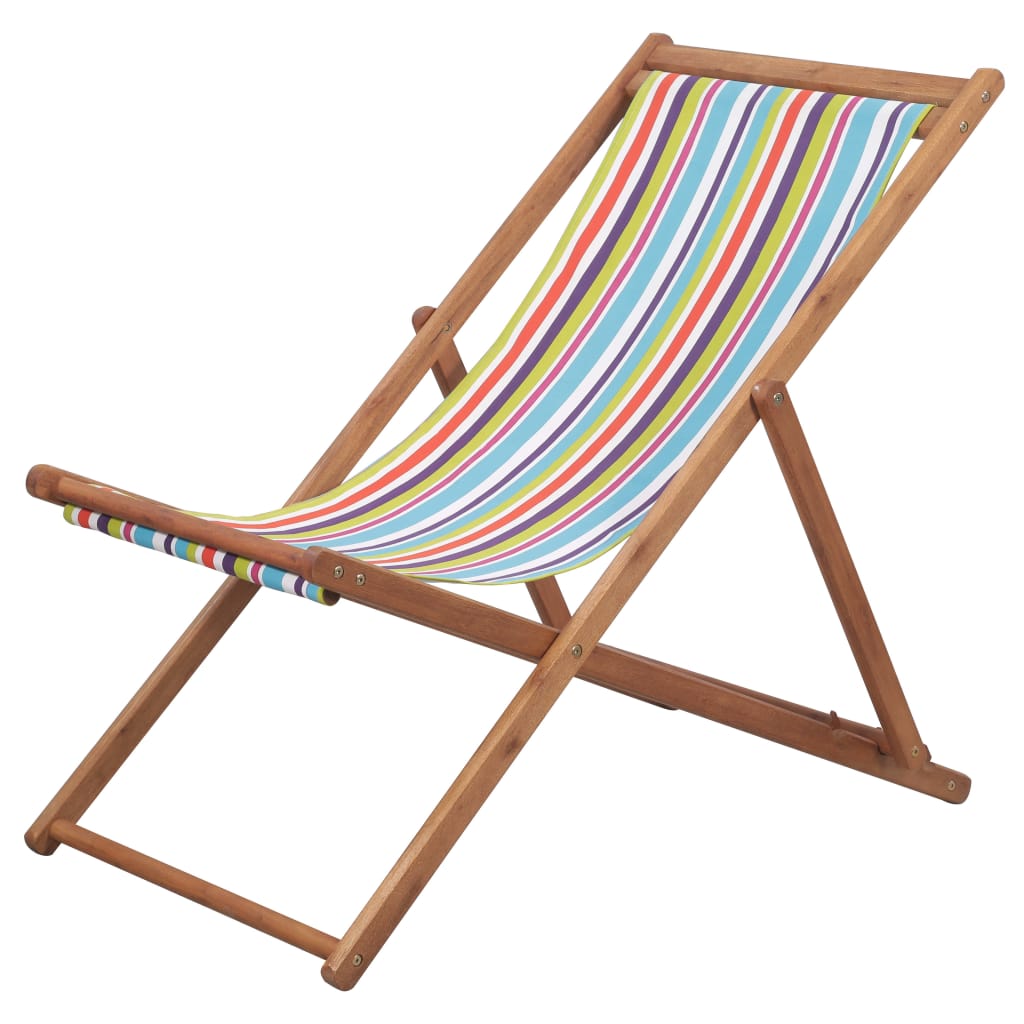 vidaXL Beach Sling Patio Chair Folding Deck Chair Fabric and Wooden Frame-9