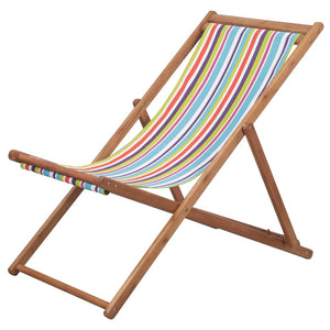 vidaXL Beach Sling Patio Chair Folding Deck Chair Fabric and Wooden Frame-9