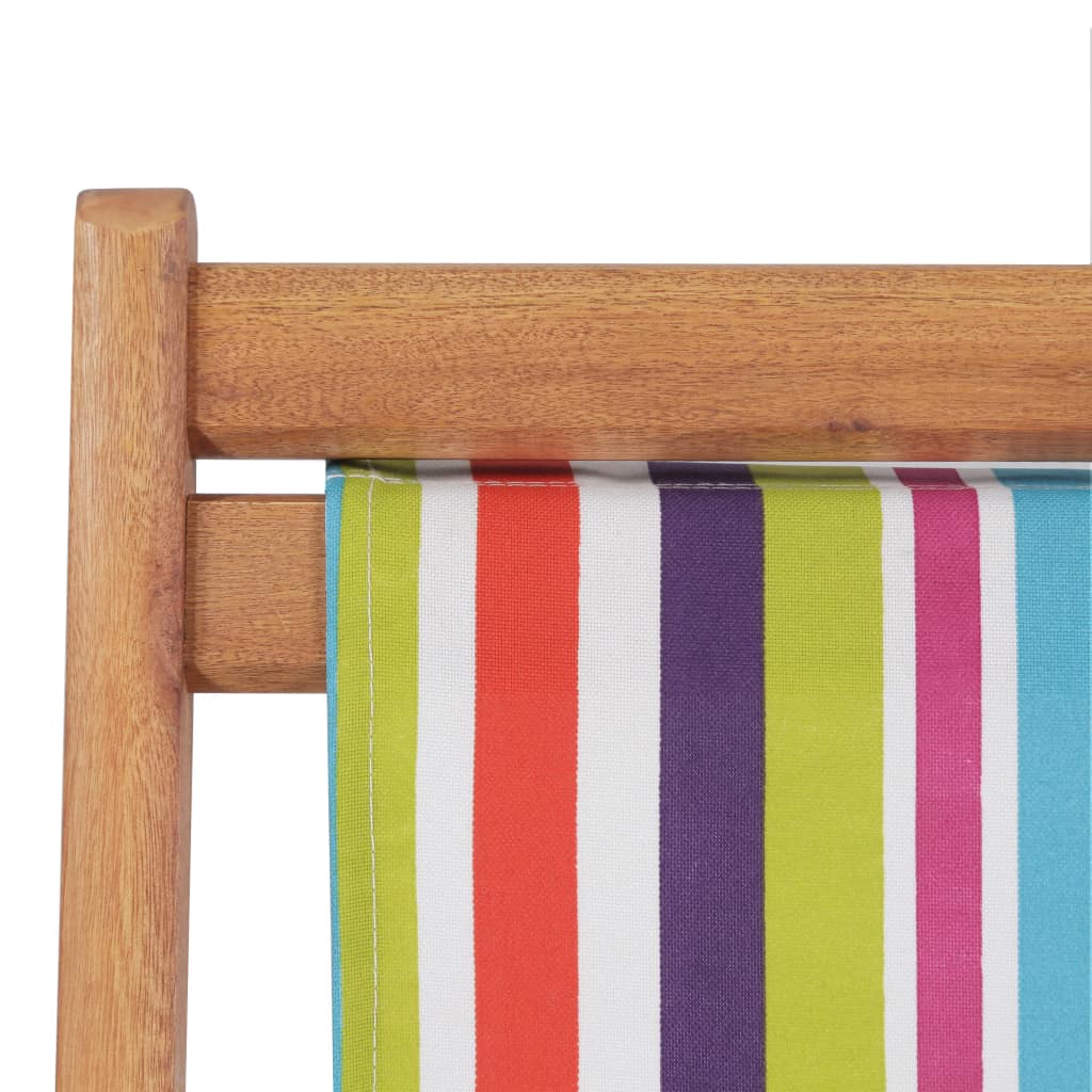 vidaXL Beach Sling Patio Chair Folding Deck Chair Fabric and Wooden Frame-32