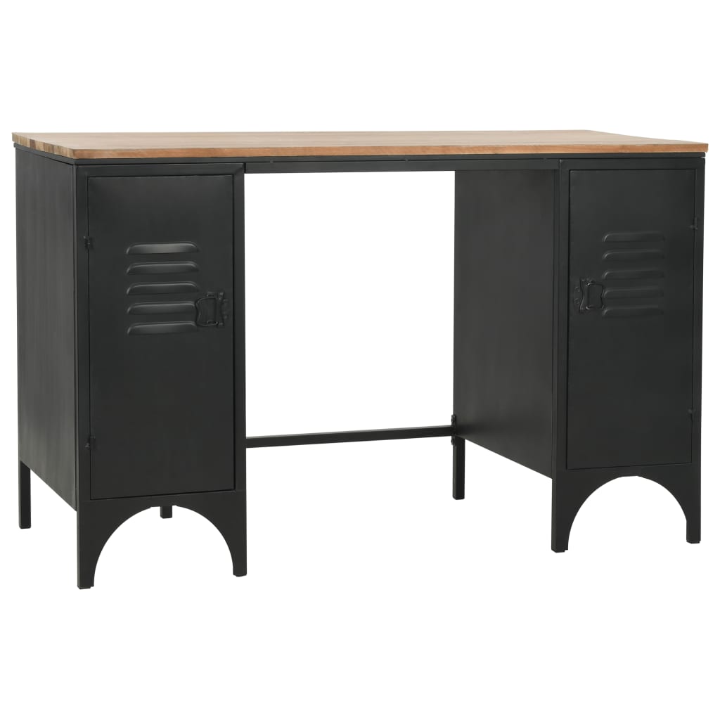 vidaXL Double Pedestal Desk Solid Firwood and Steel 47.2"x19.7"x29.9"-2