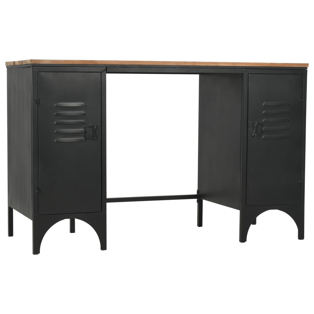 vidaXL Double Pedestal Desk Solid Firwood and Steel 47.2"x19.7"x29.9"-3