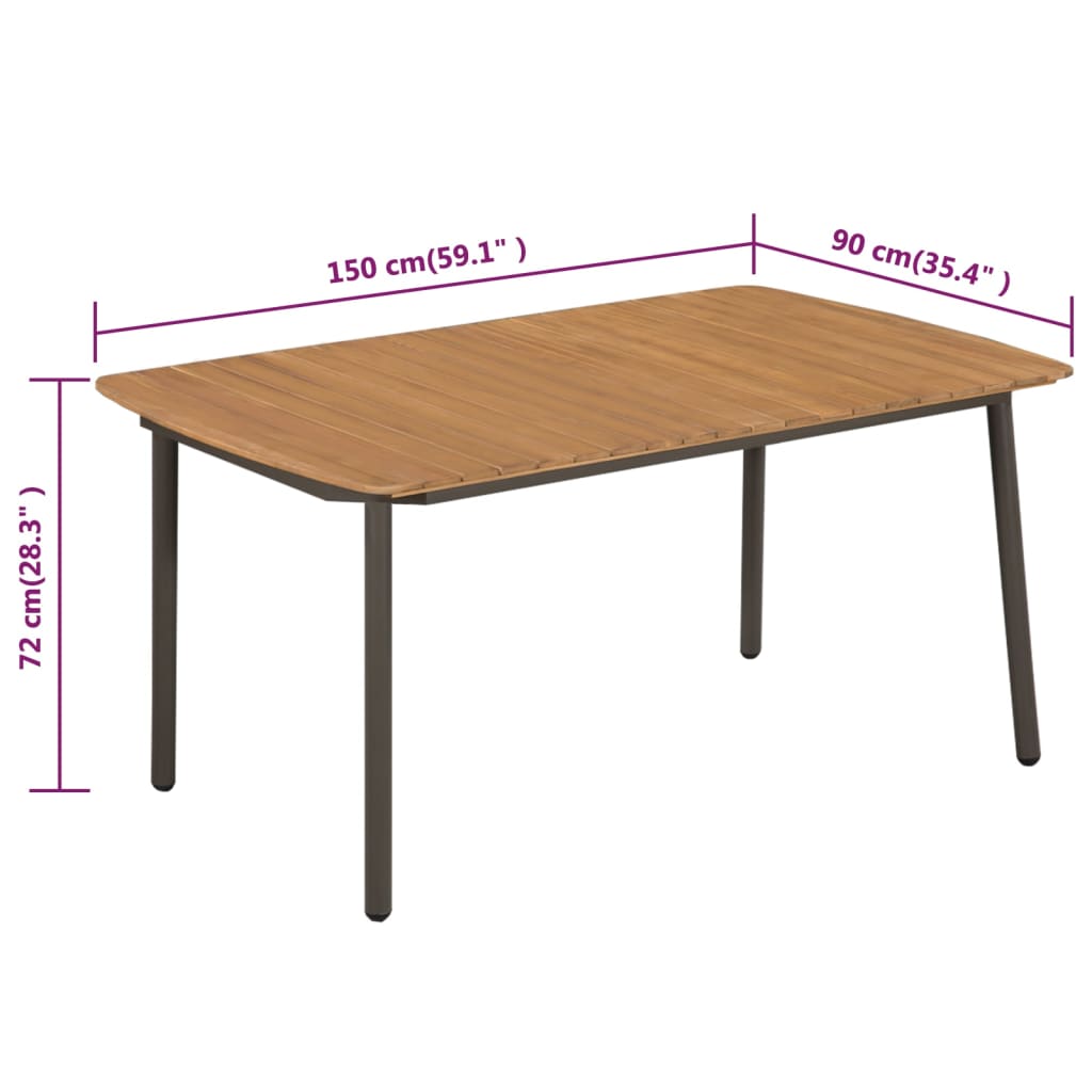 vidaXL Patio Table Garden Outdoor Dining Table Solid Acacia Wood and Steel-9