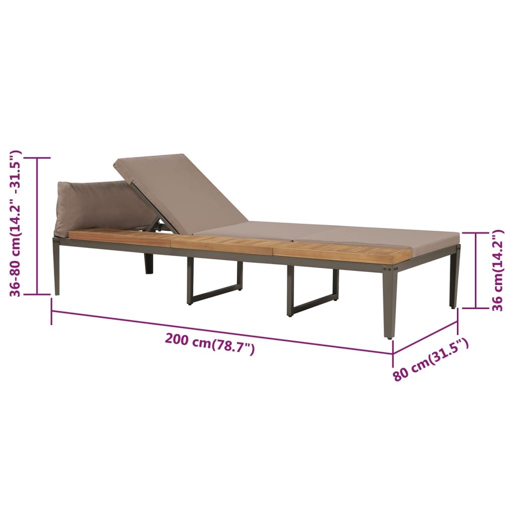 vidaXL Sun Lounger with Cushions Solid Acacia Wood Brown-4