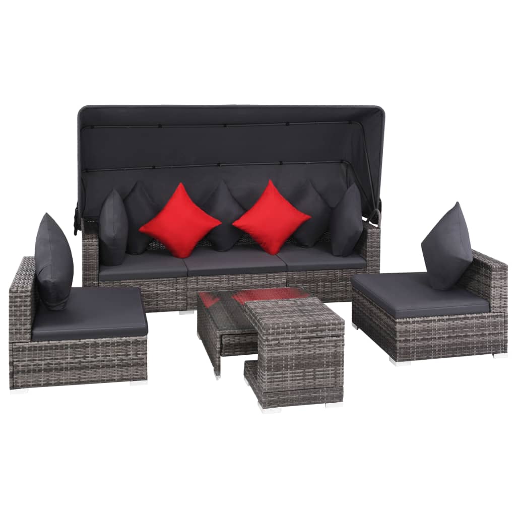 vidaXL Patio Furniture Set Conversation Set Sectional Sofa with Table Rattan-8