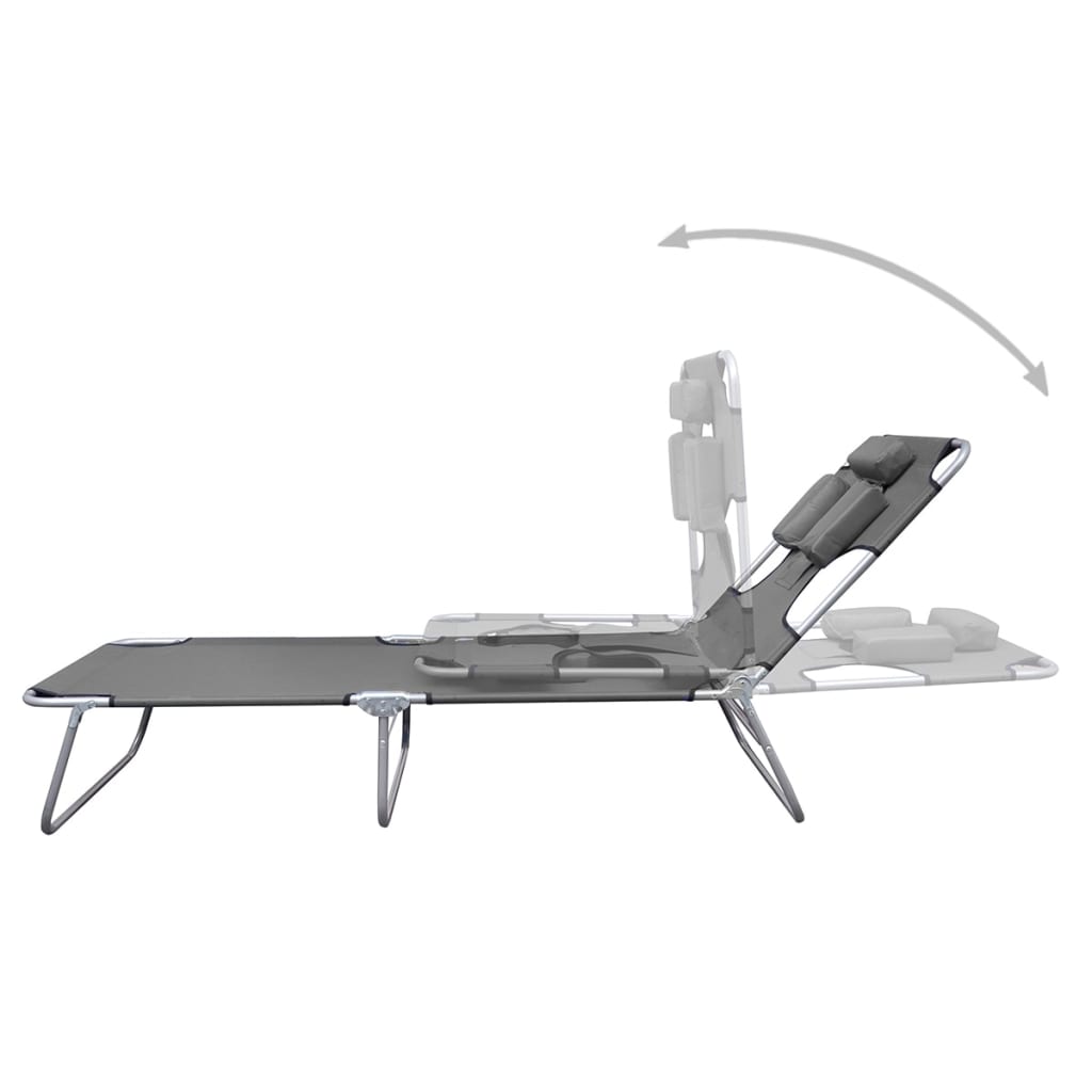 vidaXL Patio Lounge Chair Folding Sunlounger Sunbed with Head Cushion Steel-12