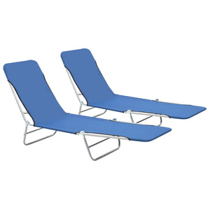 vidaXL 2x Folding Sun Lounger Steel and Fabric Garden Lounge Seat Multi Colors-28