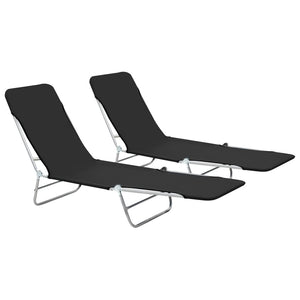 vidaXL 2x Folding Sun Lounger Steel and Fabric Garden Lounge Seat Multi Colors-31