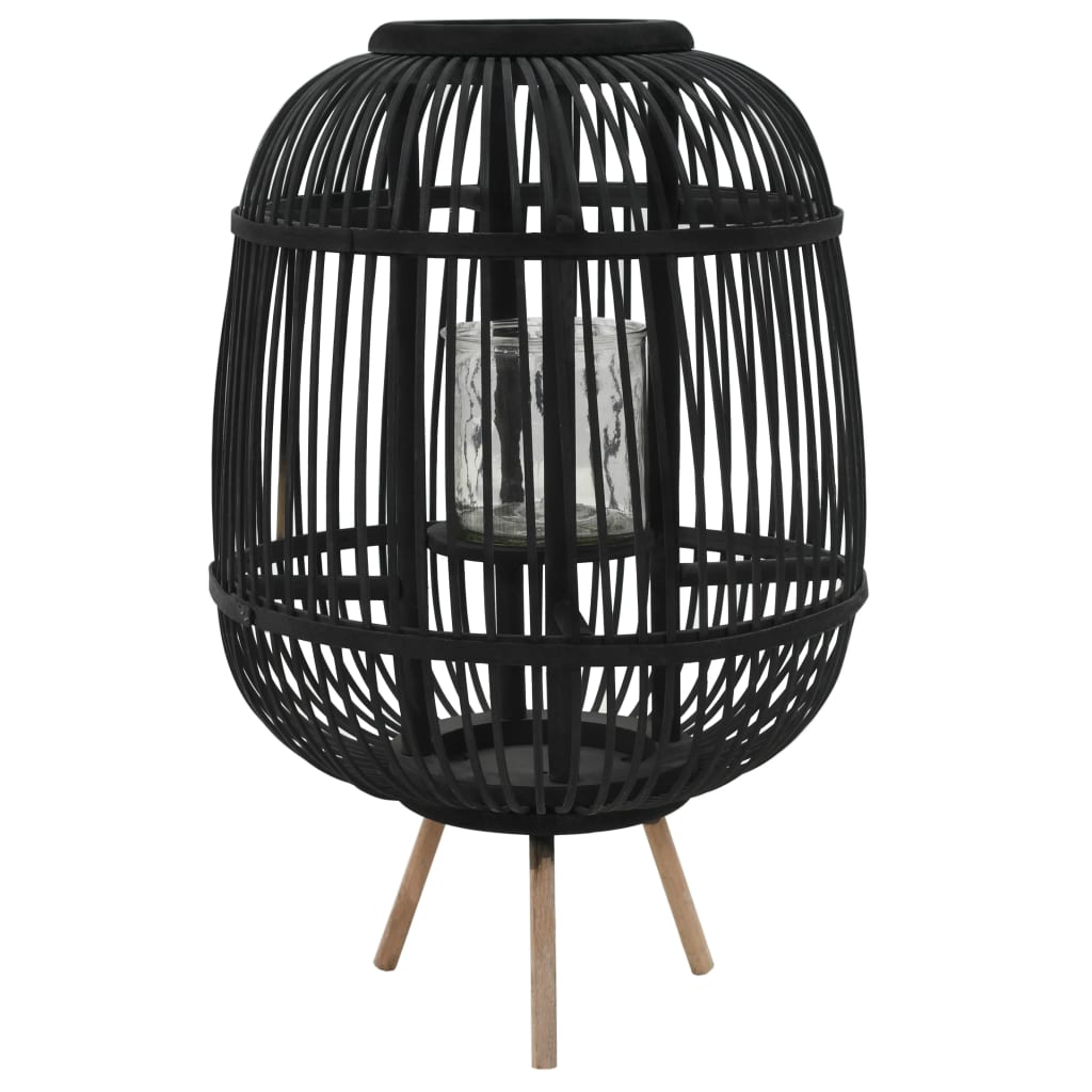 vidaXL Freestanding Candle Lantern Holder Bamboo Black-0