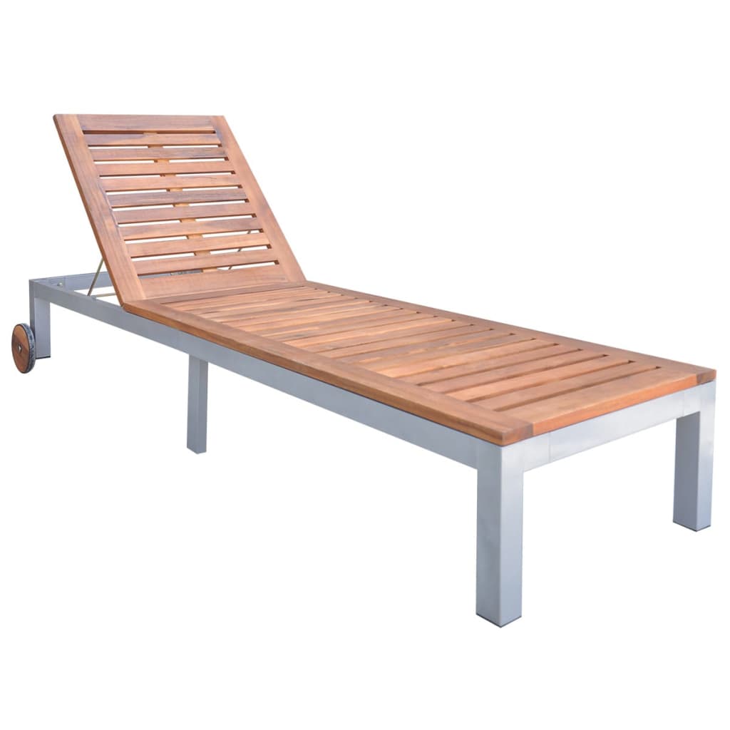 vidaXL Sun Lounger Solid Acacia Wood-0