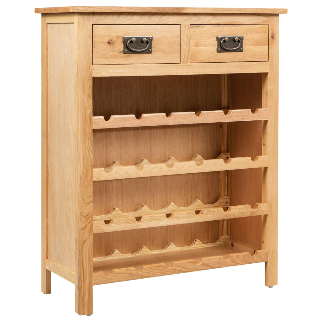 vidaXL Wine Cabinet Bottle Holder 2 Drawers Floor Wine Cabinet Solid Oak Wood-3