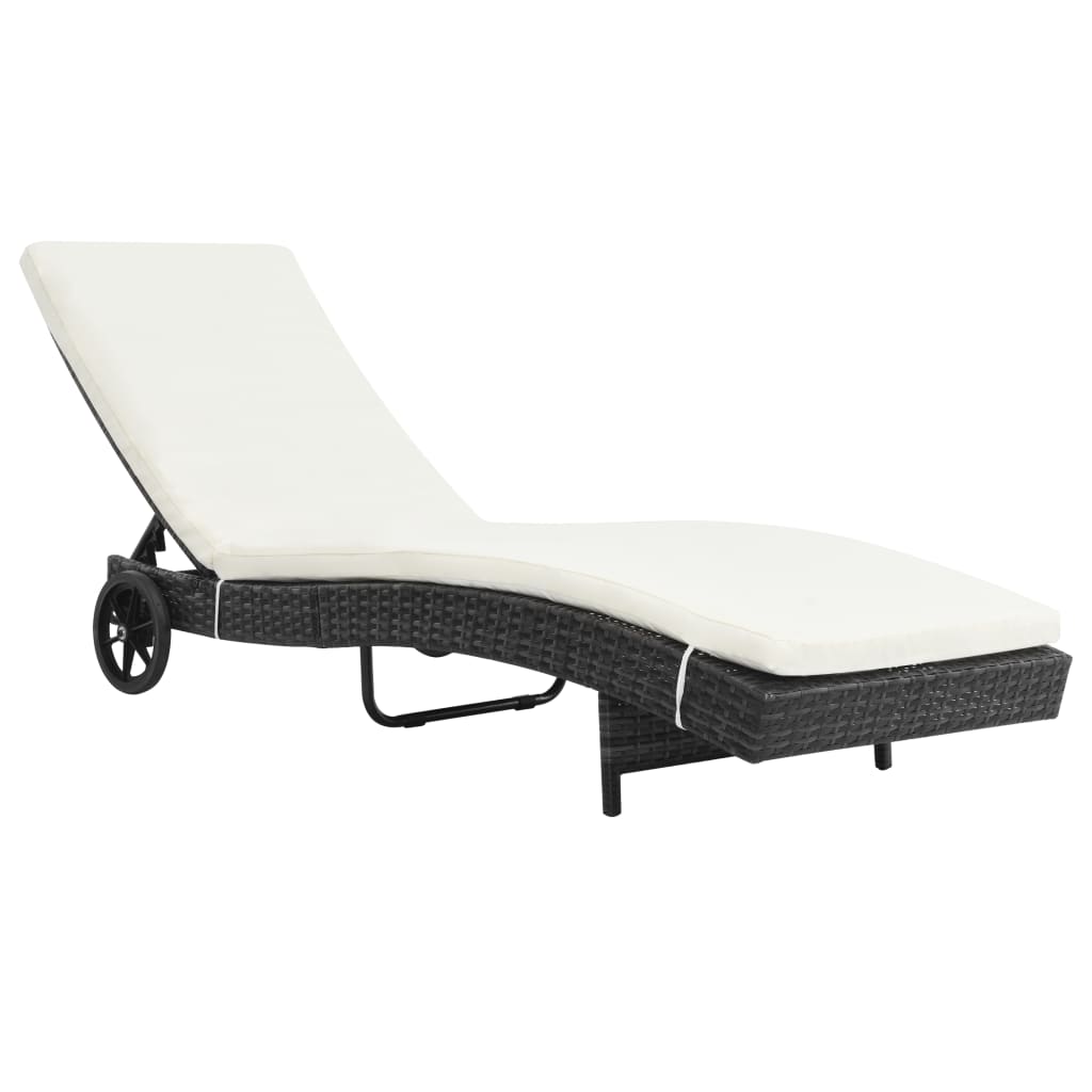 vidaXL Patio Lounge Chair Outdoor Sunbed Sunlounger with Cushion Poly Rattan-3