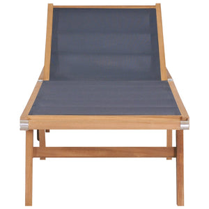 vidaXL Folding Sun Lounger with Wheels Solid Teak and Textilene-1