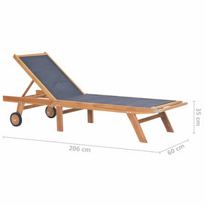 vidaXL Folding Sun Lounger with Wheels Solid Teak and Textilene-8