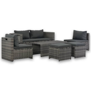 vidaXL Patio Furniture Set 6 Piece Sectional Sofa with Coffee Table Rattan-0