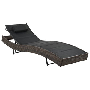 vidaXL Sun Lounger Poly Rattan and Textilene Garden Day Lounge Bed Black/Brown-1