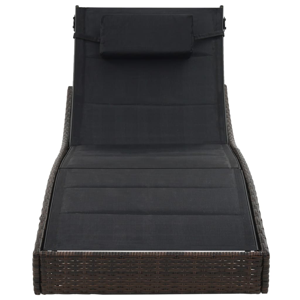 vidaXL Sun Lounger Poly Rattan and Textilene Garden Day Lounge Bed Black/Brown-5