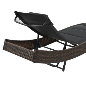 vidaXL Sun Lounger Poly Rattan and Textilene Garden Day Lounge Bed Black/Brown-9