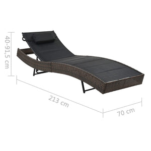 vidaXL Sun Lounger Poly Rattan and Textilene Garden Day Lounge Bed Black/Brown-11