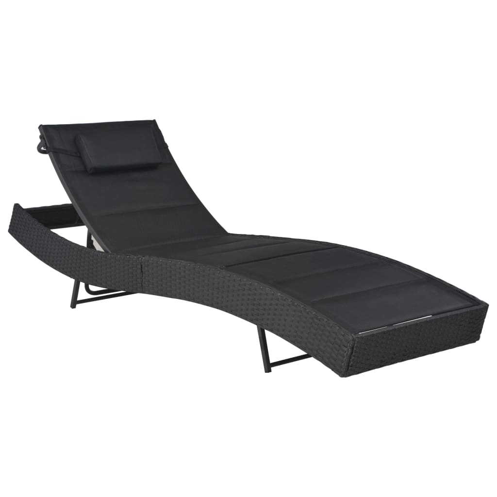 vidaXL Sun Lounger Poly Rattan and Textilene Garden Day Lounge Bed Black/Brown-6