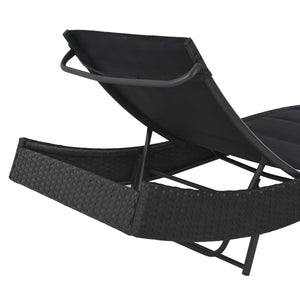 vidaXL Sun Lounger Poly Rattan and Textilene Garden Day Lounge Bed Black/Brown-12