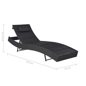 vidaXL Sun Lounger Poly Rattan and Textilene Garden Day Lounge Bed Black/Brown-2