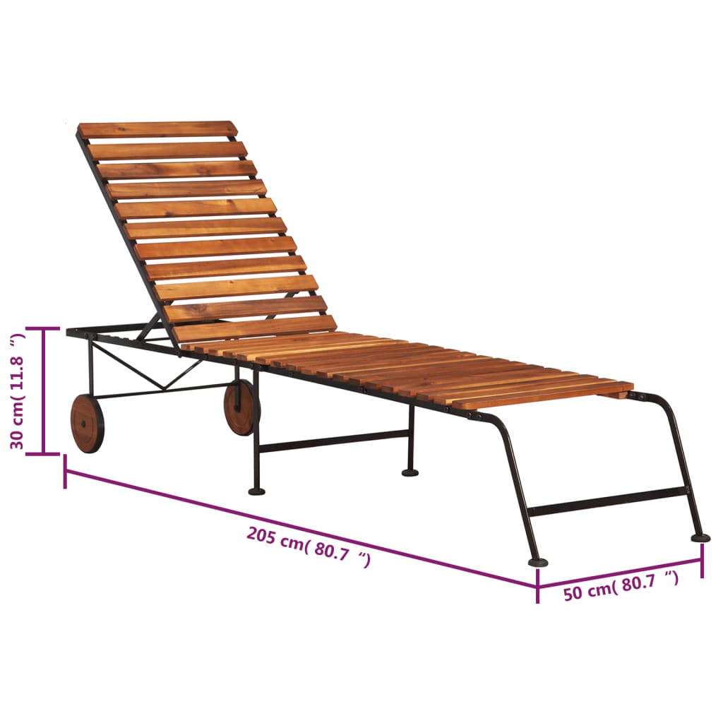 vidaXL Sun Lounger with Steel Legs Solid Wood Acacia-4