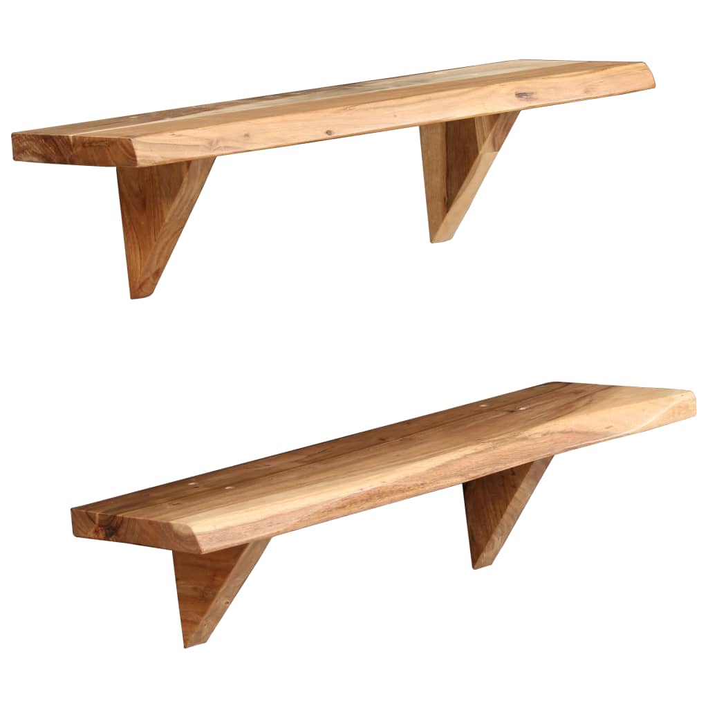 vidaXL Wall Shelves Floating Shelves Display Shelves 2 Pcs Solid Wood Acacia-27