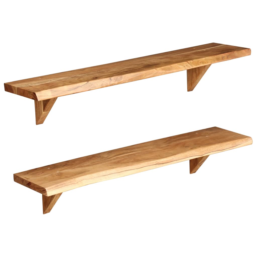 vidaXL Wall Shelves Floating Shelves Display Shelves 2 Pcs Solid Wood Acacia-24