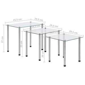 vidaXL Nesting Tables 3 pcs Transparent Tempered Glass-2