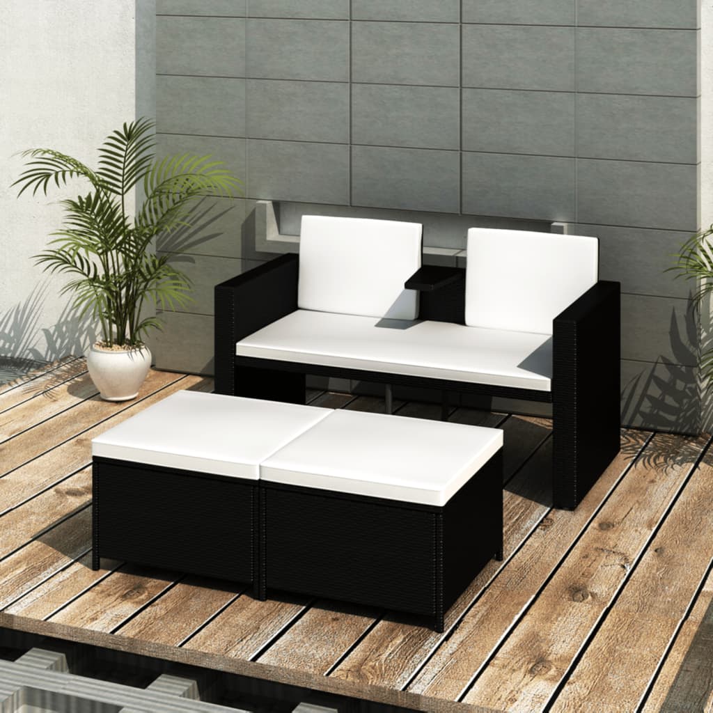vidaXL Patio Furniture Set Outdoor 2-Seater Sofa with Footrest Poly Rattan-8