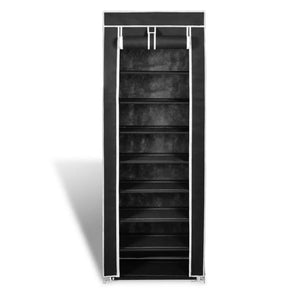 vidaXL Fabric Shoe Cabinet with Cover Shoe Rack Storage Organizer Black/Brown-7