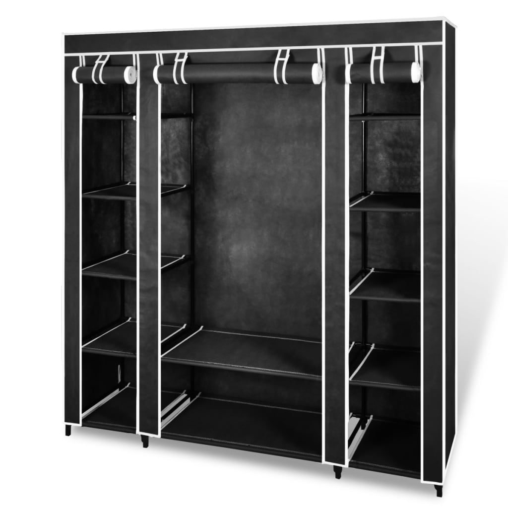 vidaXL Fabric Wardrobe with Compartments and Rods Storage Rack Black/Brown-0