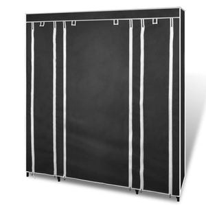 vidaXL Fabric Wardrobe with Compartments and Rods Storage Rack Black/Brown-7