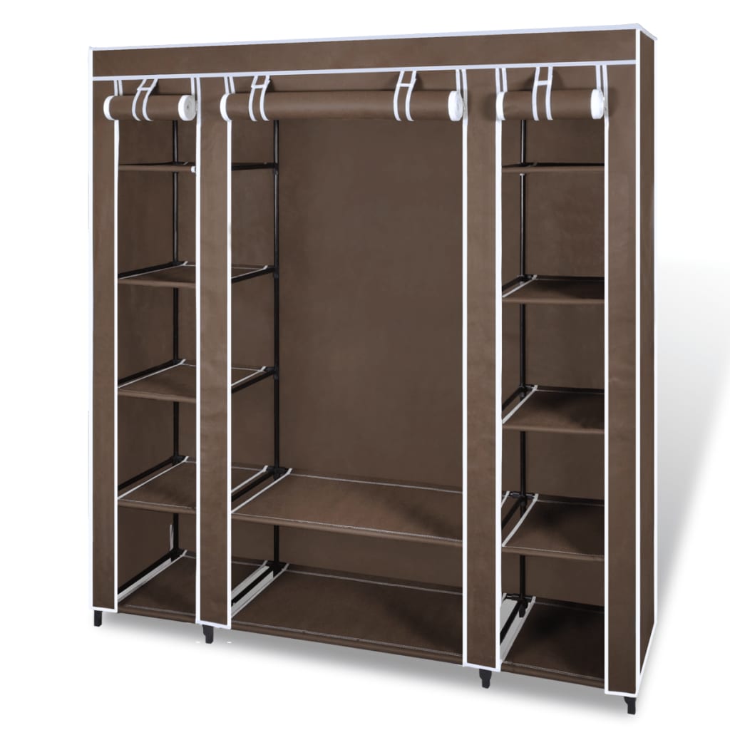 vidaXL Fabric Wardrobe with Compartments and Rods Storage Rack Black/Brown-4