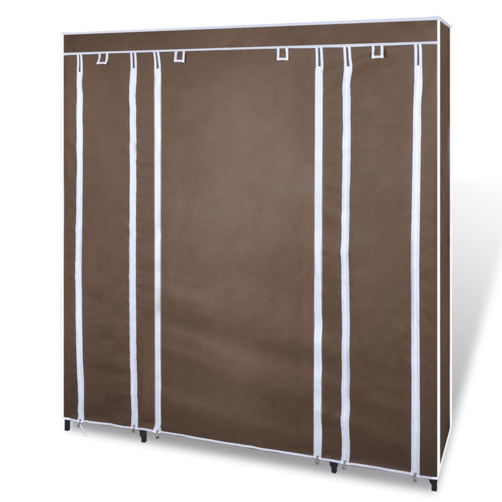 vidaXL Fabric Wardrobe with Compartments and Rods Storage Rack Black/Brown-9