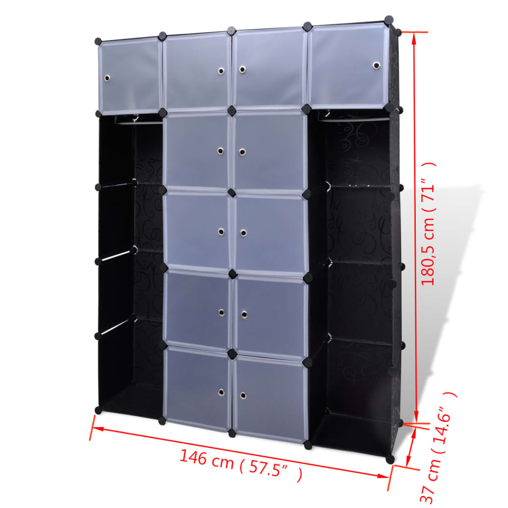 vidaXL Modular Cabinet with 14 Compartments Black and White 14.6"x57.5"x71.1"-4