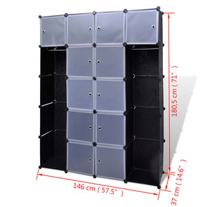 vidaXL Modular Cabinet with 14 Compartments Black and White 14.6"x57.5"x71.1"-4