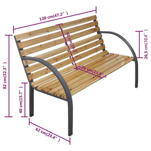 vidaXL Outdoor Patio Bench 2-Seater Bench Patio Loveseat Chair Wood and Iron-3