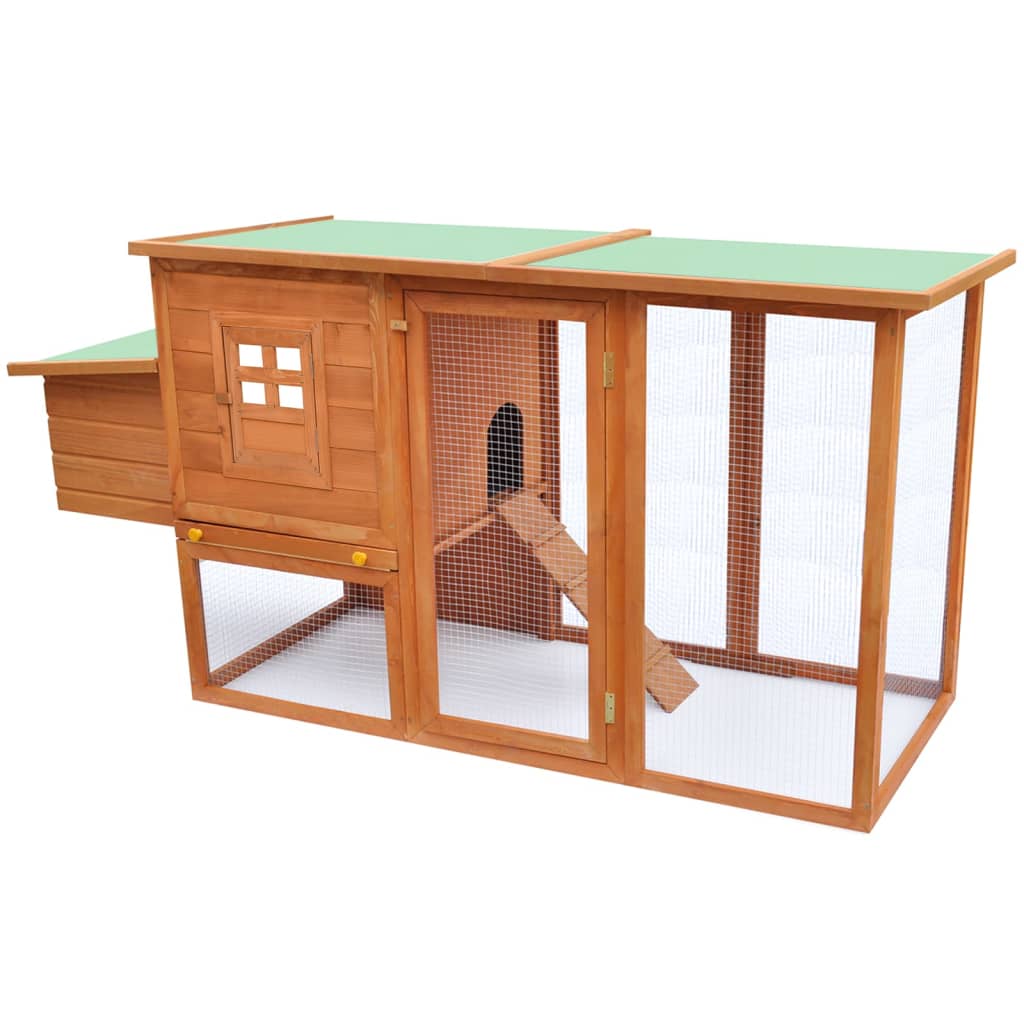 vidaXL Chicken Coop and Run Hen House with Nesting Box and Ramp Solid Wood-2