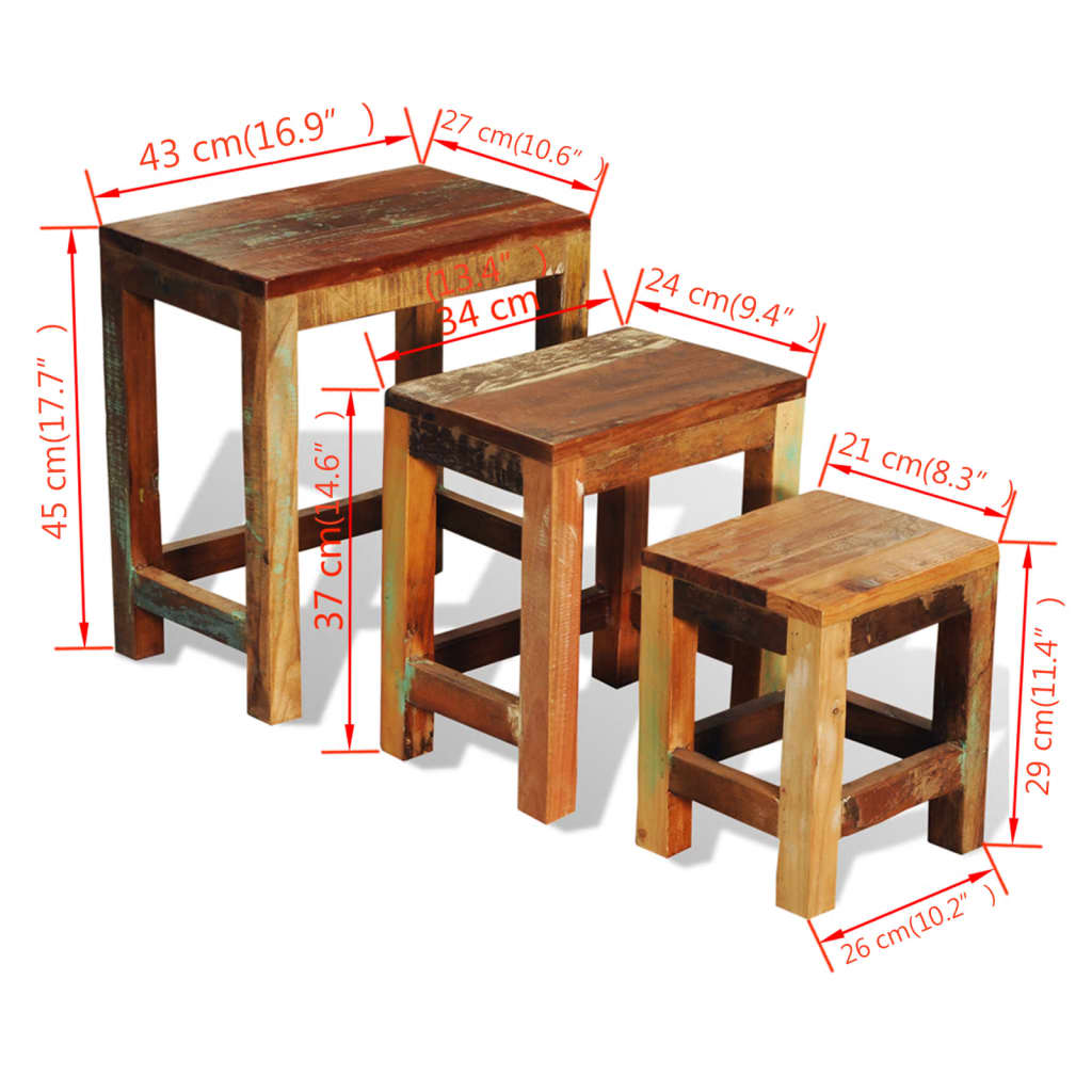 vidaXL Nesting Table Set 3 Pieces Vintage Reclaimed Wood-8