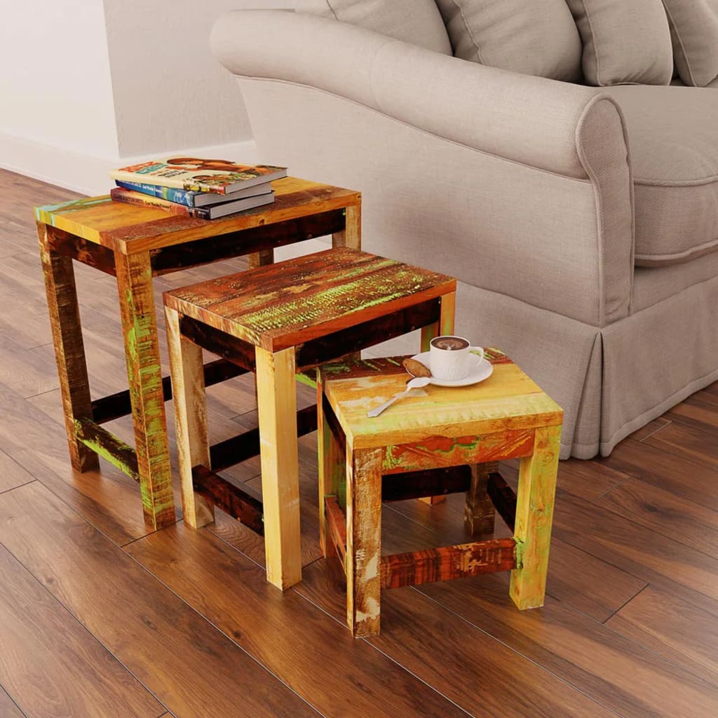 vidaXL Nesting Table Set 3 Pieces Vintage Reclaimed Wood-1