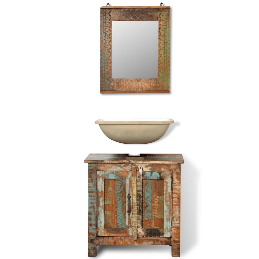 vidaXL Reclaimed Solid Wood Bathroom Vanity Cabinet Set with Mirror-2