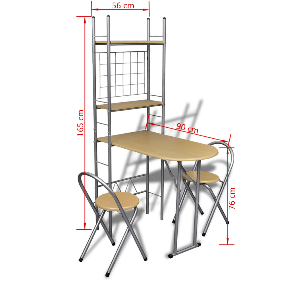 vidaXL Dining Set Table and Stool Kitchen Bar Stool Dinner Table with 2 Chairs-6