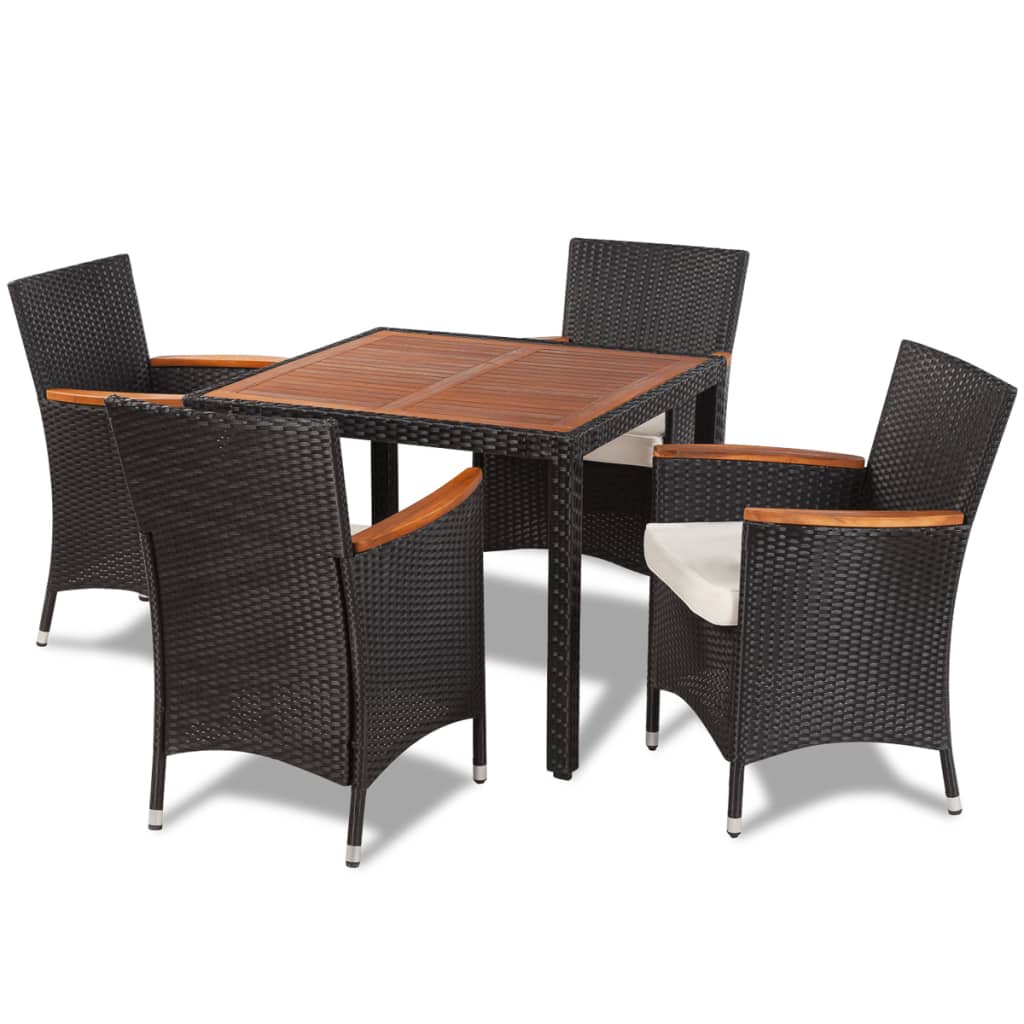 vidaXL Patio Dining Set Outdoor Dining Table and Chairs Poly Rattan Black-47