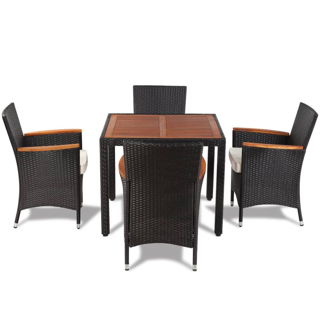 vidaXL Patio Dining Set Outdoor Dining Table and Chairs Poly Rattan Black-9