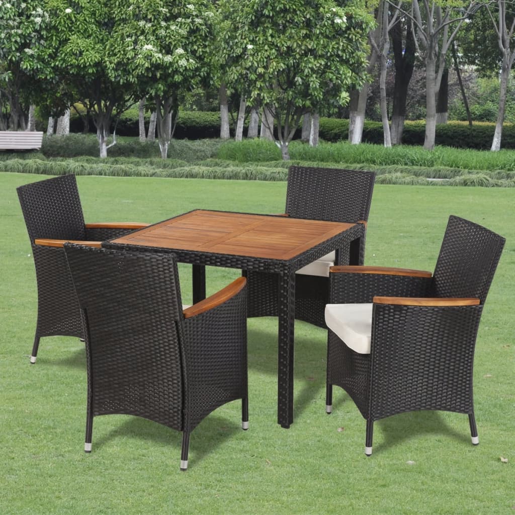 vidaXL Patio Dining Set Outdoor Dining Table and Chairs Poly Rattan Black-52