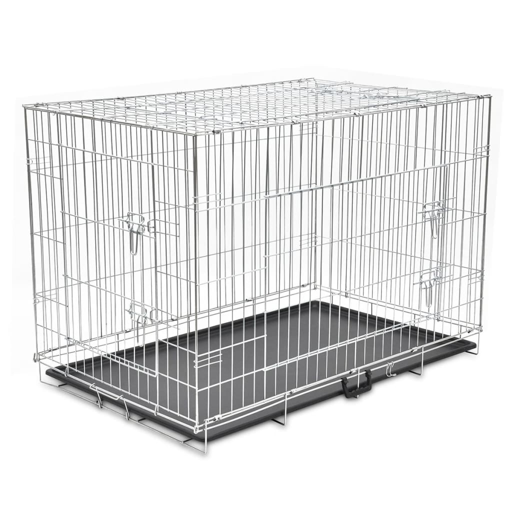 vidaXL Dog Crate 2/3 Doors w/Tray Fold Metal Pet Cage Kennel House 30"/37"/43"/48"-2