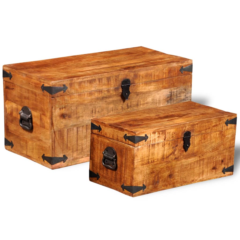 vidaXL Storage Chest Set 2 Pieces Rough Mango Wood-0