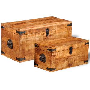 vidaXL Storage Chest Set 2 Pieces Rough Mango Wood-1